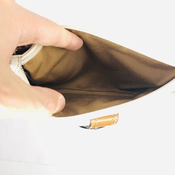 Vintage COACH Off White Brown Leather Wristlet Wallet Clutch Pouch Bag Eyelets - Picture 4 of 12